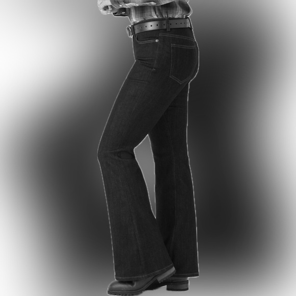 Duluth Trading Co Double Flex Fence Mender Dark Wash Flare Leg Work Jeans 16L - Picture 7 of 9